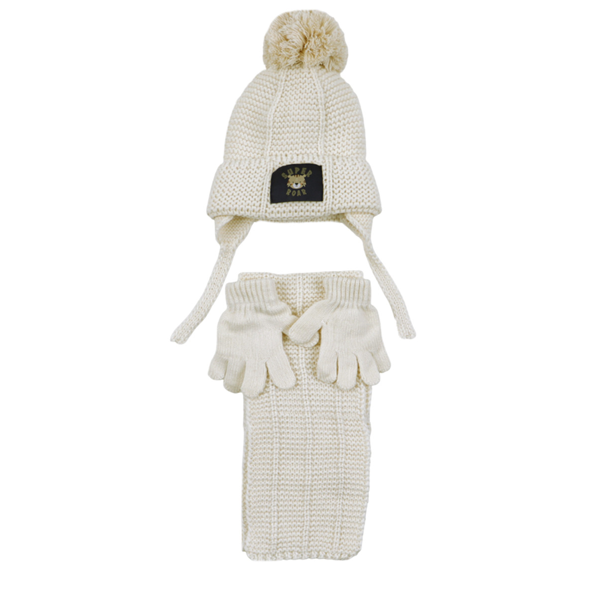 Комплект шал, шапка и ръкавички "Roar" в екрю
