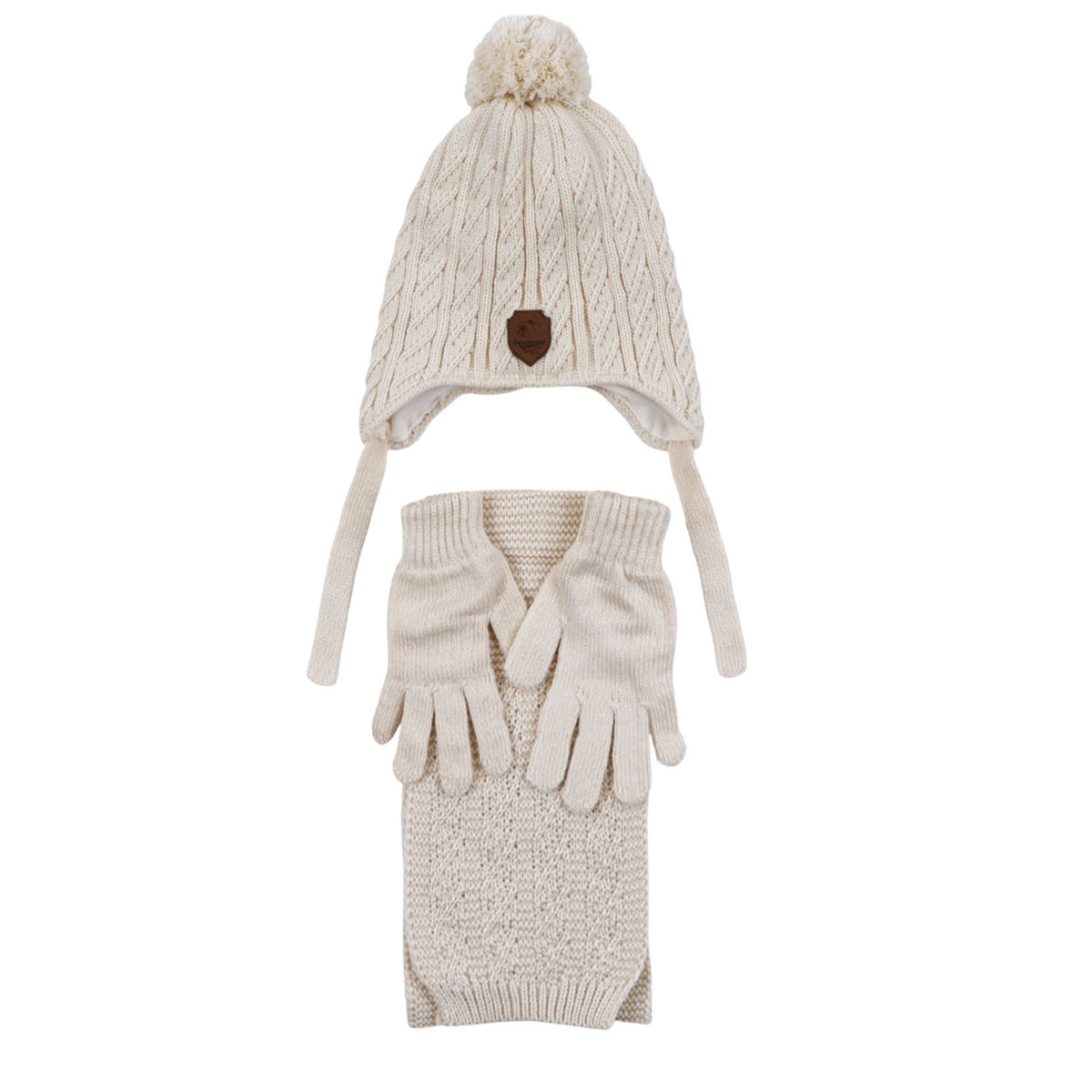 Комплект шал, шапка и ръкавички "Snowboard" в бежово