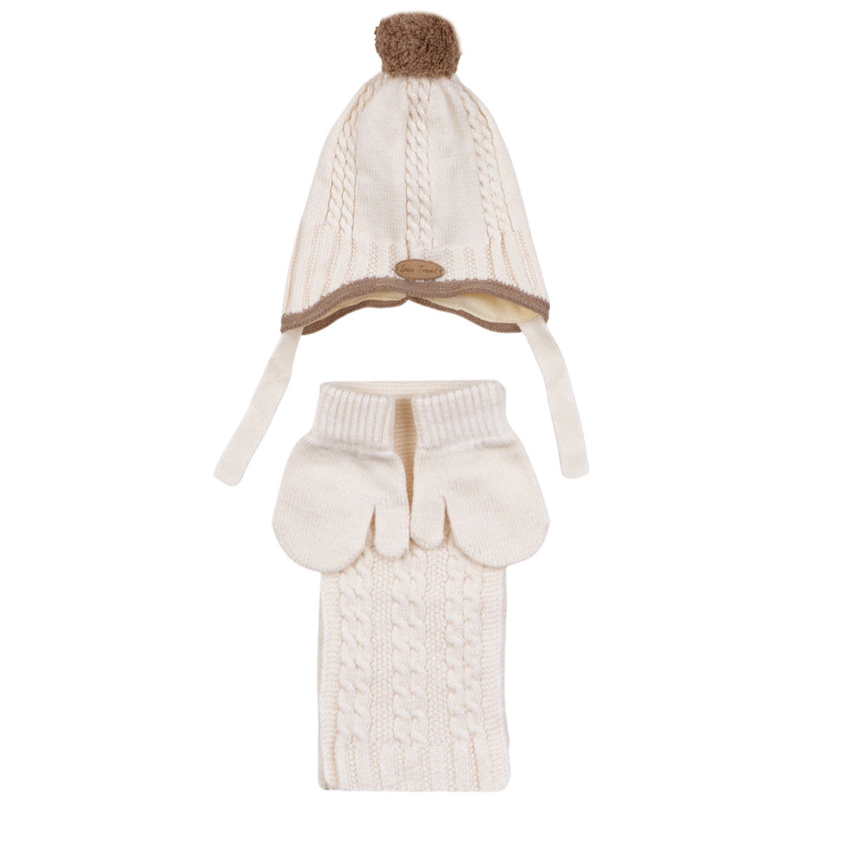 Комплект шал, шапка и ръкавички ''Space travel'' в крем