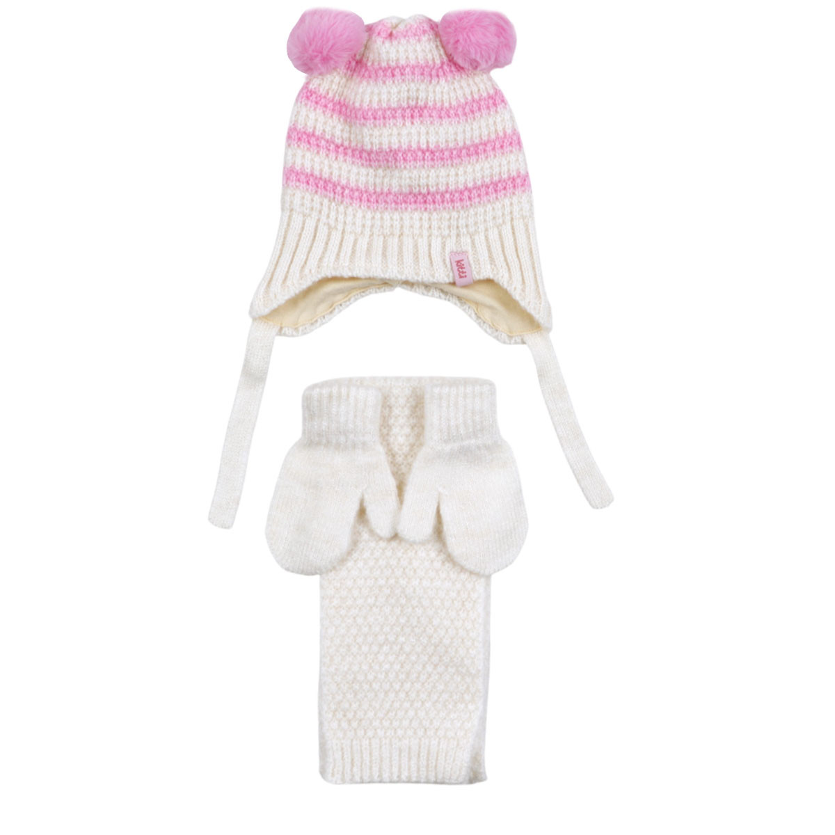 Комплект шал, шапка и ръкавички в розово райе