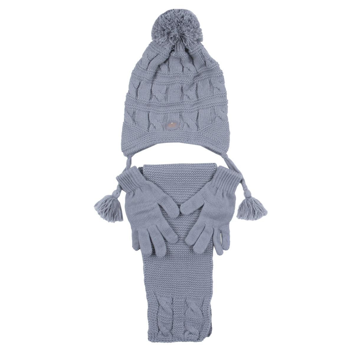 Комплект шал, шапка и ръкавици "Kitti style" в сиво