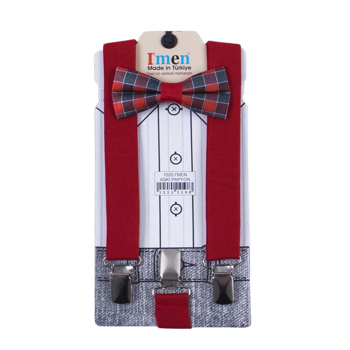 Комплект тиранти и папийонка в червено каре