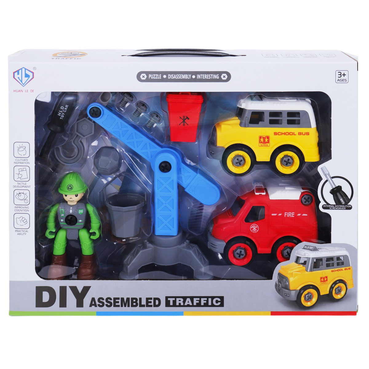 Комплект за сглобяване с коли и кран 36 x 26 см