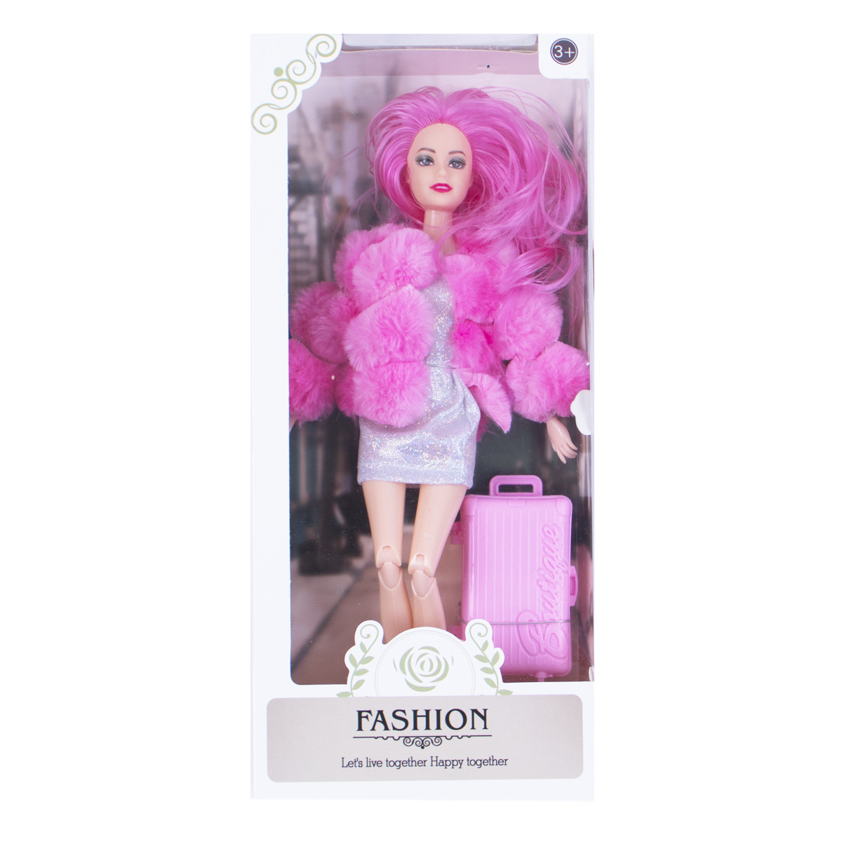 Кукла с палто в розово 14 х 32 см