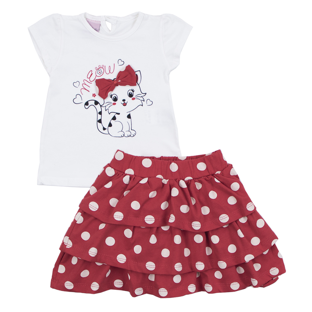 Летен бебешки комплект с коте в червено