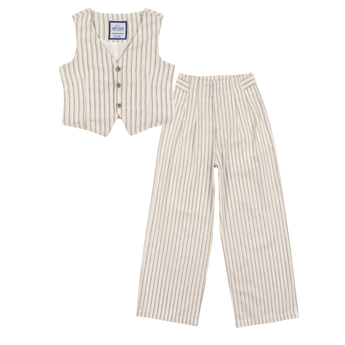 Детски комплект с елек в бежово райе