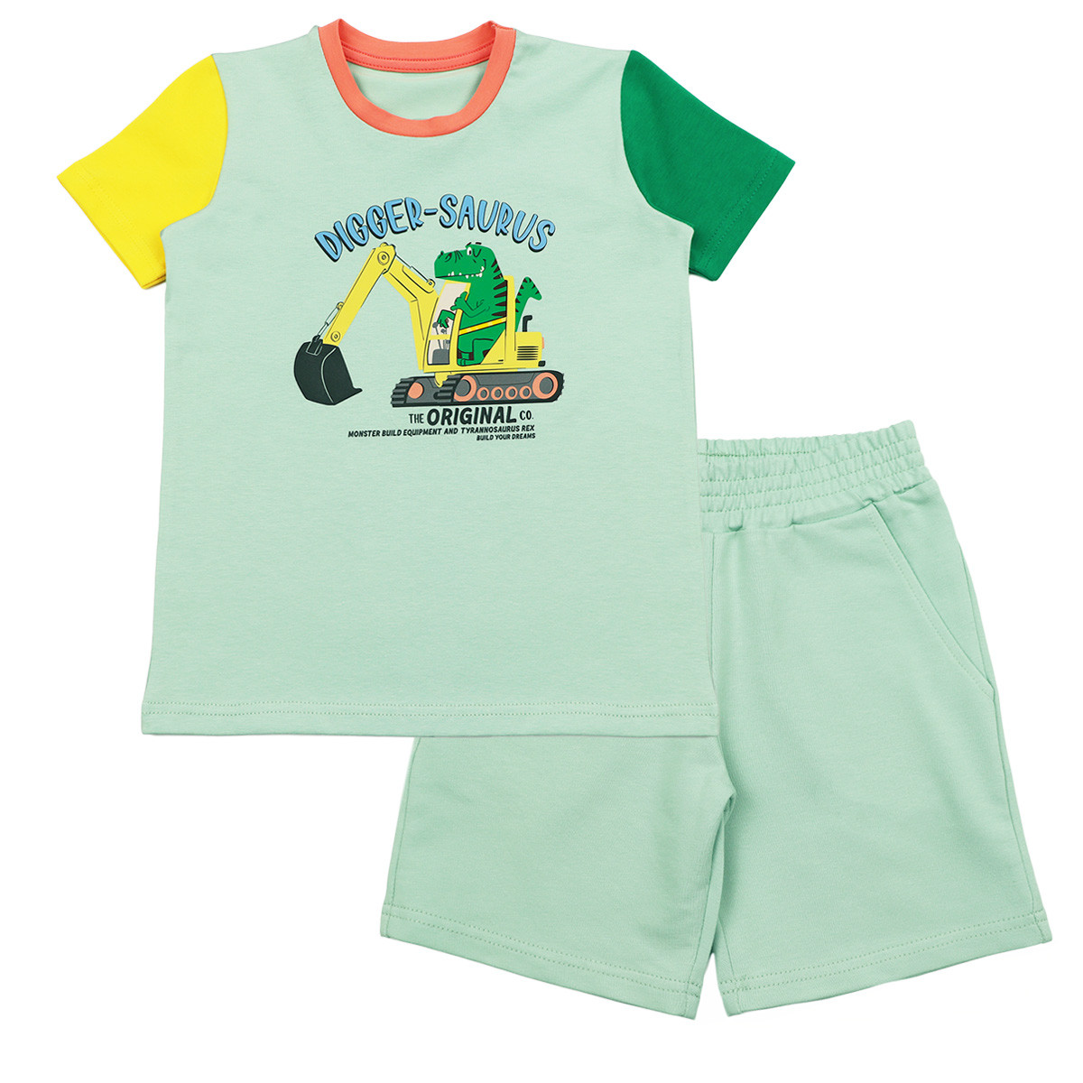 Летен комплект "Digger-saurus" в млечна мента