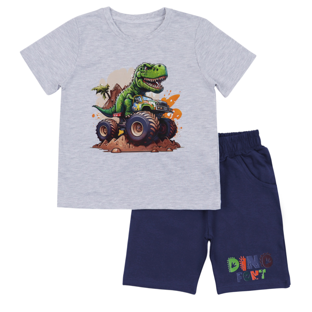 Летен комплект "Dino" в сиво и синьо