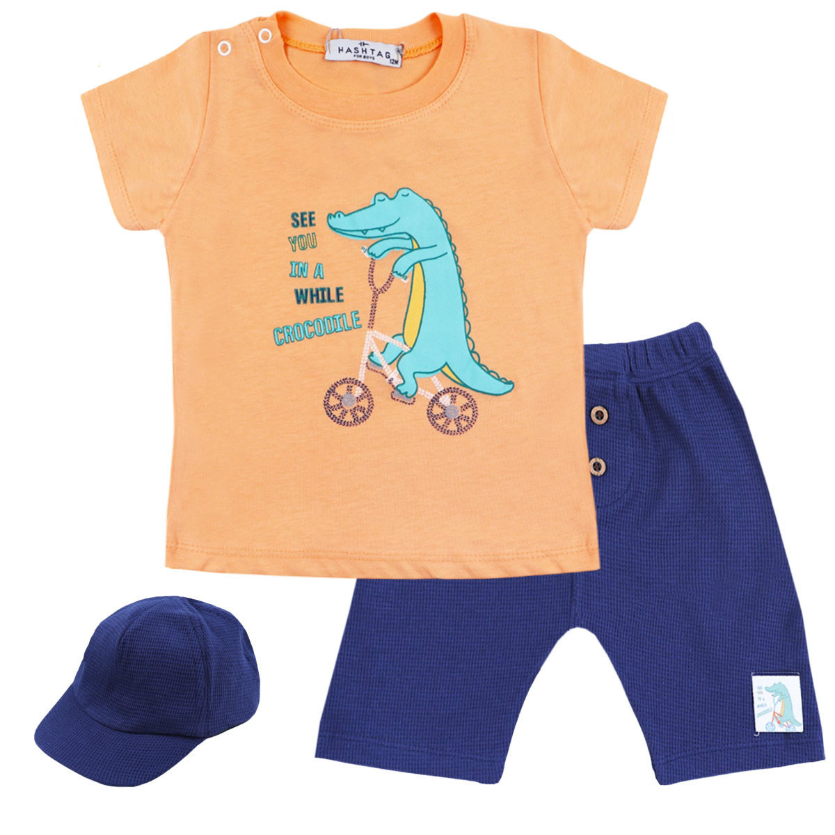 Детски комплет с шапка "Crocodile" в оранжево и тъмносиньо