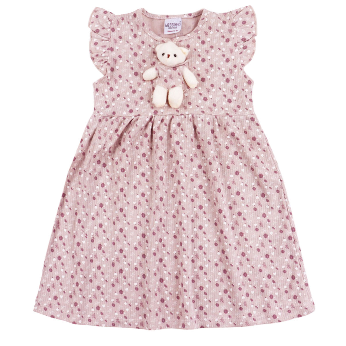 Лятна рокля с мече в опушено розово