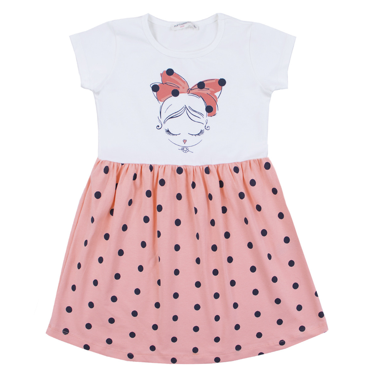 Лятна трикотажна рокля "Art girl" в бяло и праскова