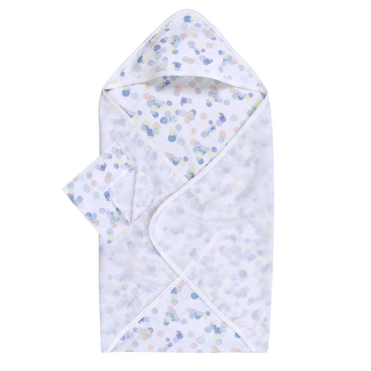 Муселинова пелена с качулка и кърпа за баня "Colored dots" 90 х 90 см