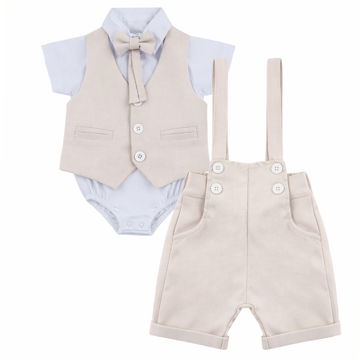 Официален бебешки комплект с гащеризон в бежово