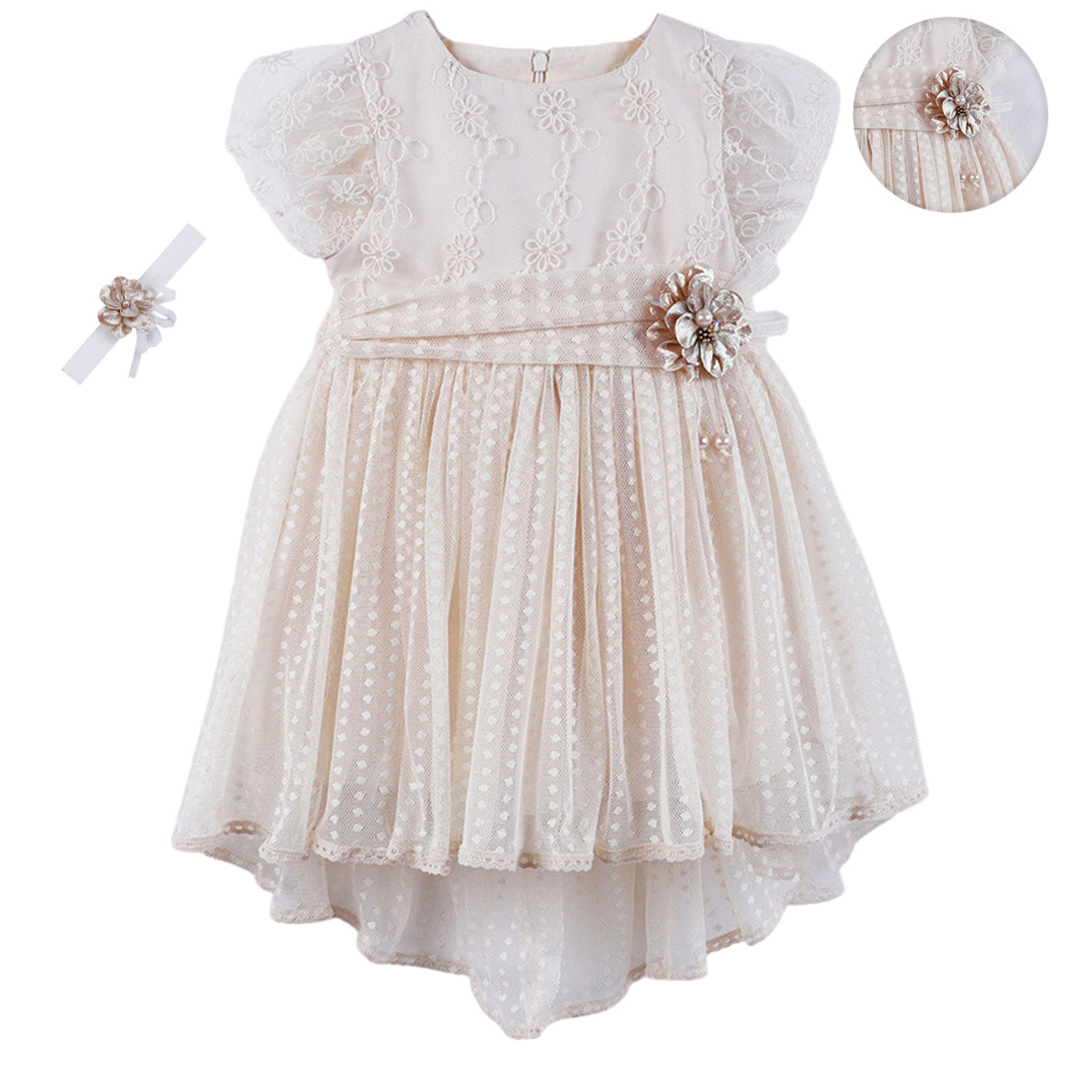 Официална рокля с лента за глава "Камелия" в бежово