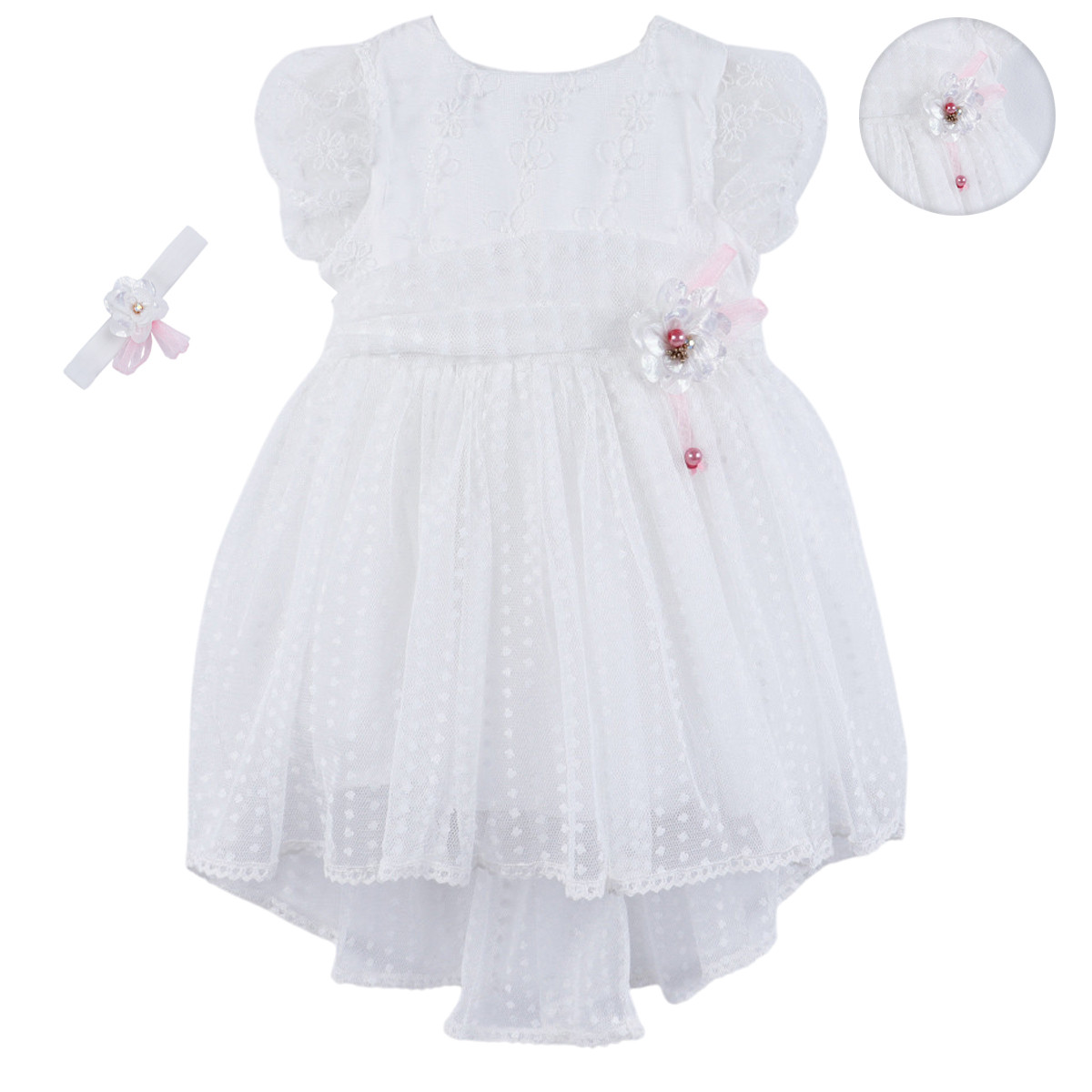 Официална рокля с лента за глава "Камелия" в бяло