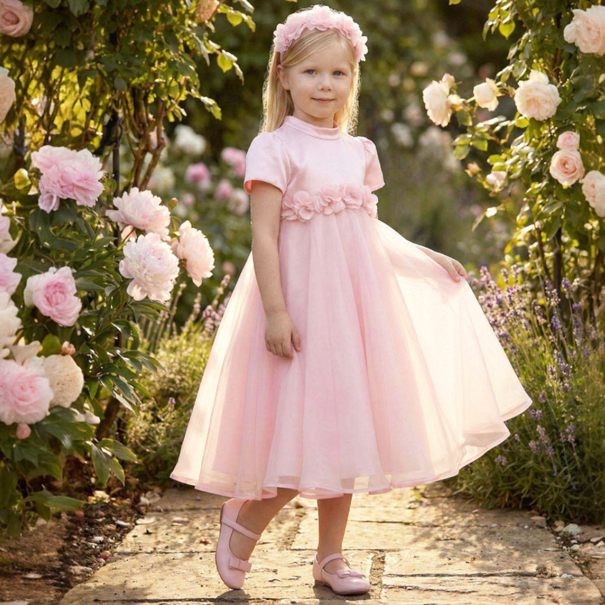 Официална рокля с лента за глава "Лорена" в пудра