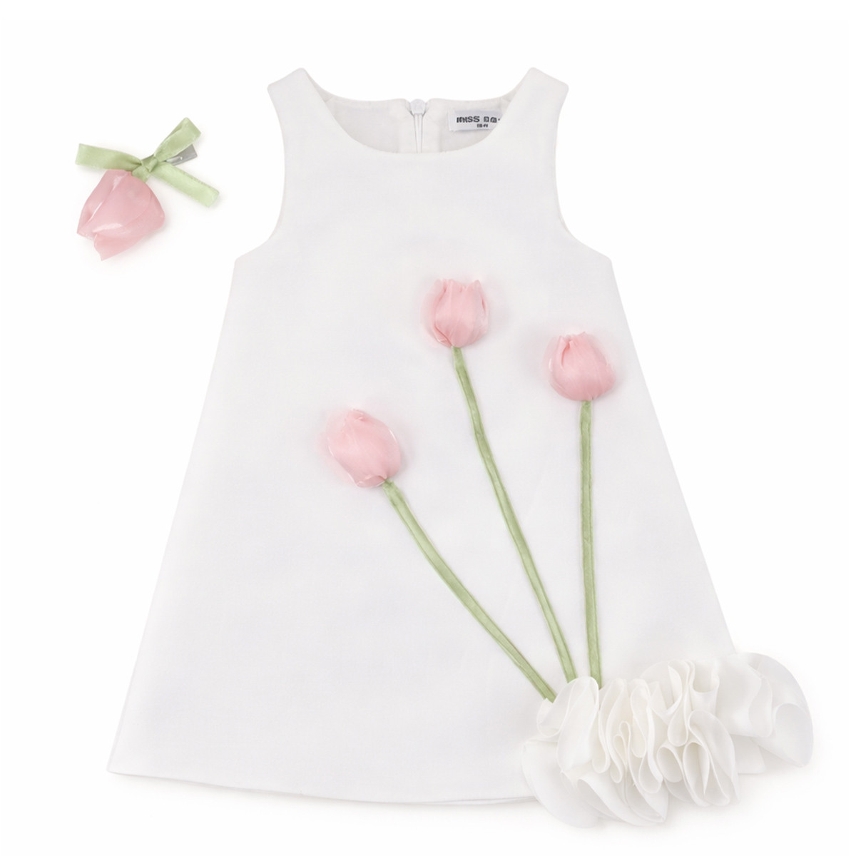 Официална детска рокля с 3D лалета и фиба 