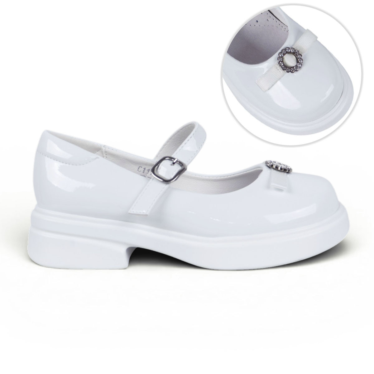 Официални бели лачени обувки с декарация