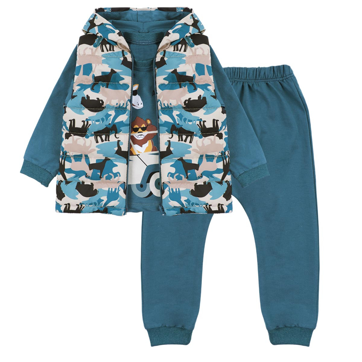 Детски комплект от 3 части ''Wild'' в петролено зелен