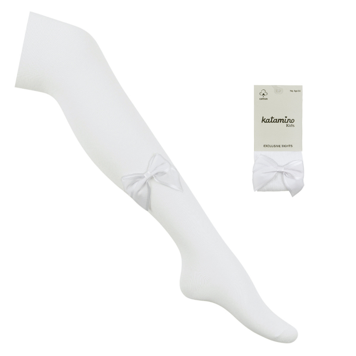 Памучен чорапогащник в екрю с панделка