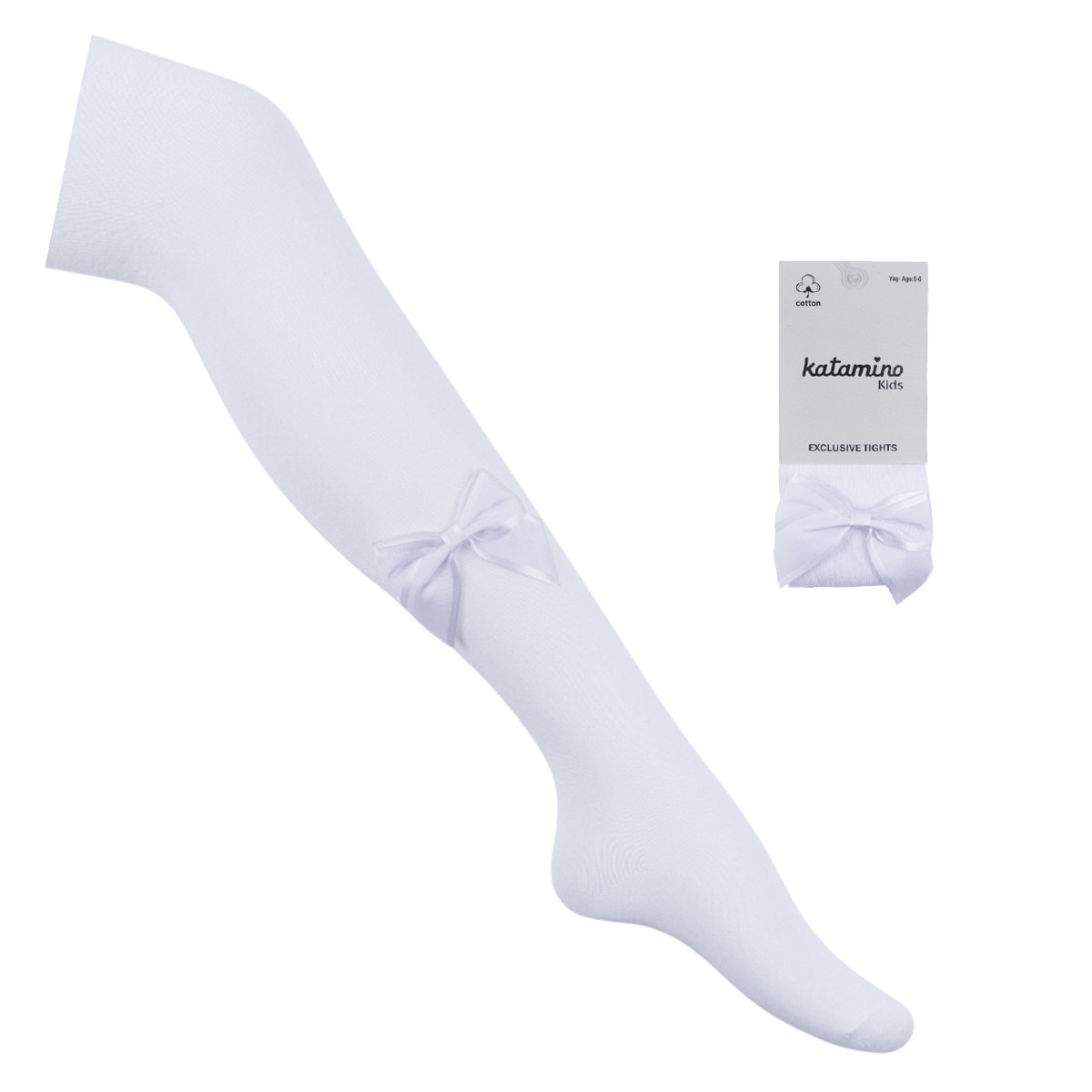 Памучен чорапогащник в бяло с панделка