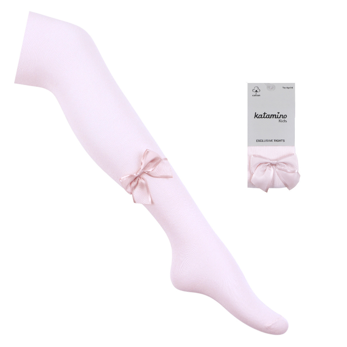 Памучен чорапогащник в розово с панделка