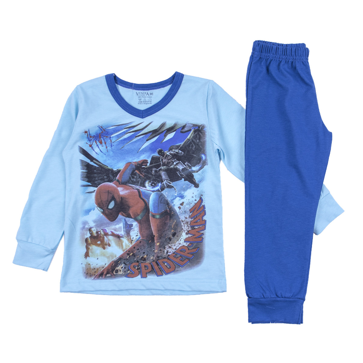 Памучна пижама за момчета с анимационен герой в синьо