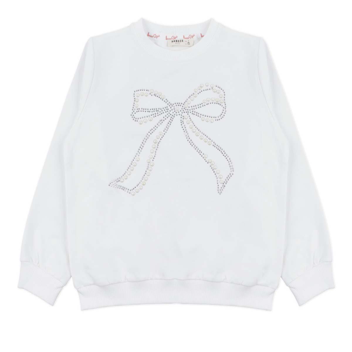 Плътна детска блуза с перли в екрю