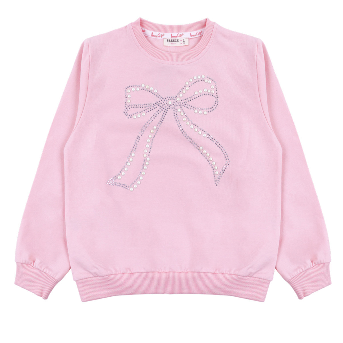 Плътна детска блуза с перли в розово
