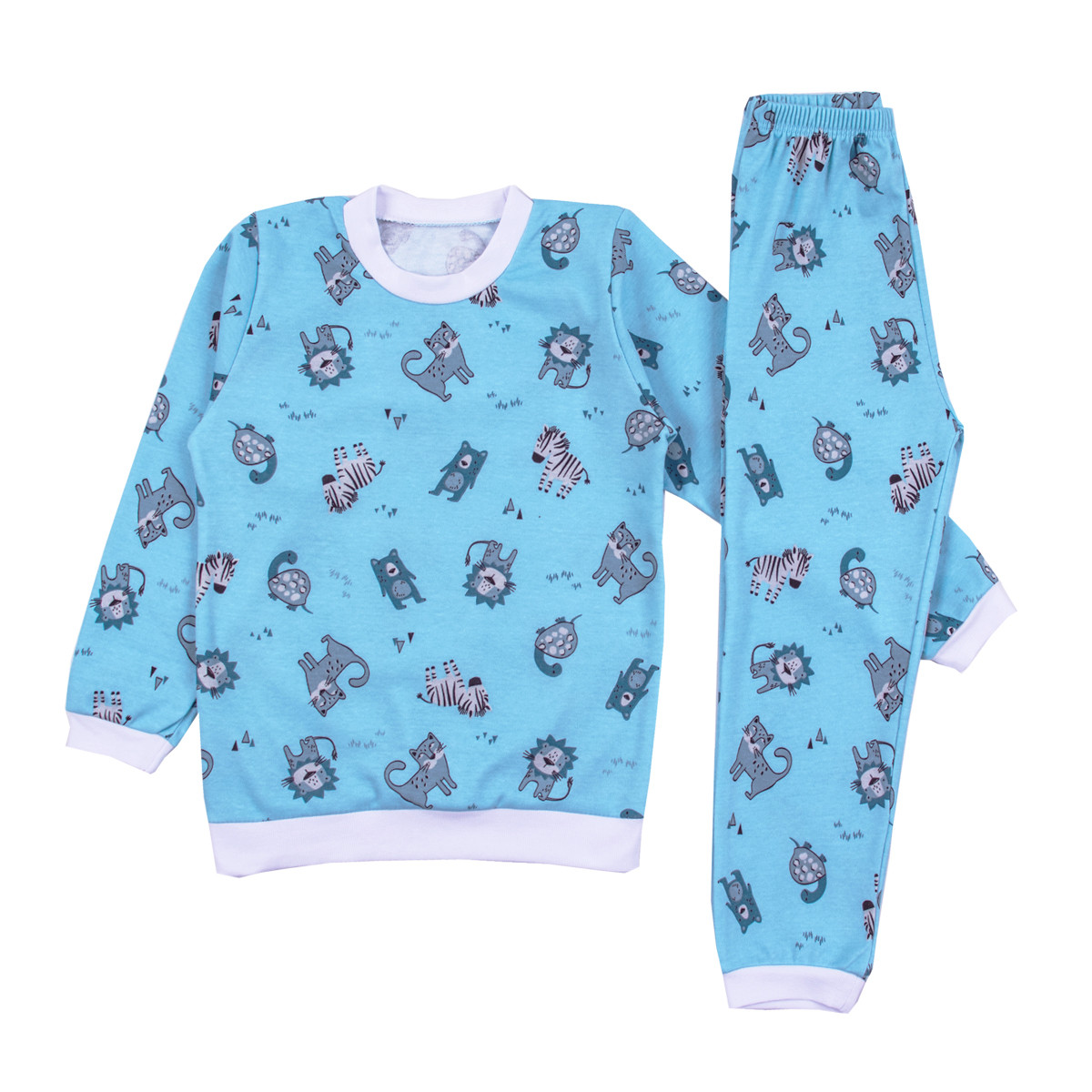 Плътна памучна пижама "Animal world" в синьо