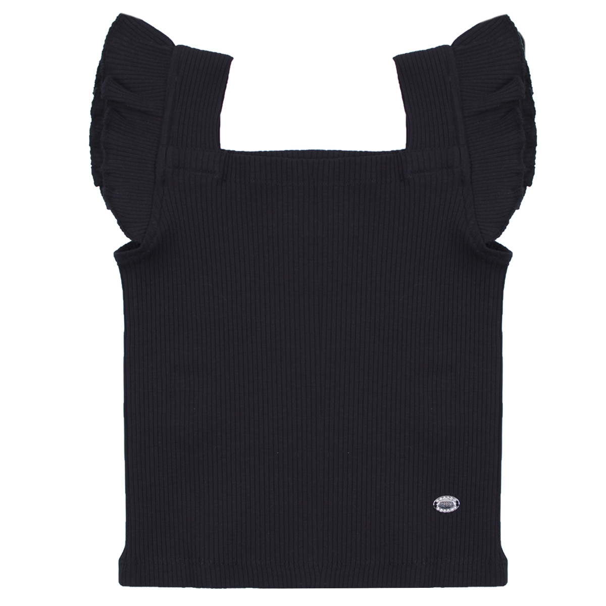 Потник от памучен рипс с къдрички в черно