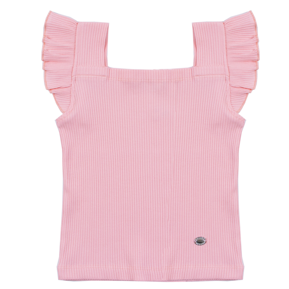 Потник от памучен рипс с къдрички в розово