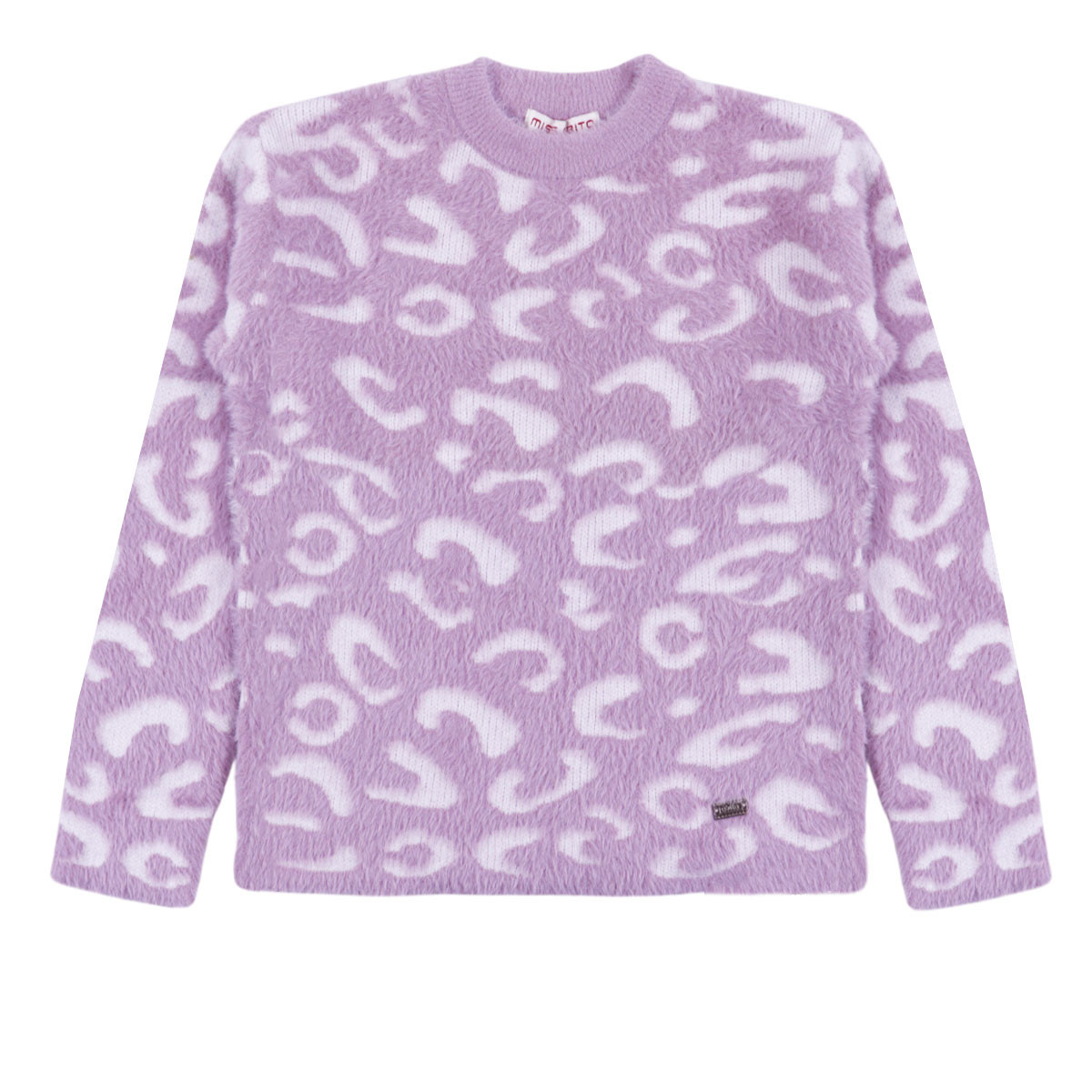 Пуловер с пухено плетиво в лилаво