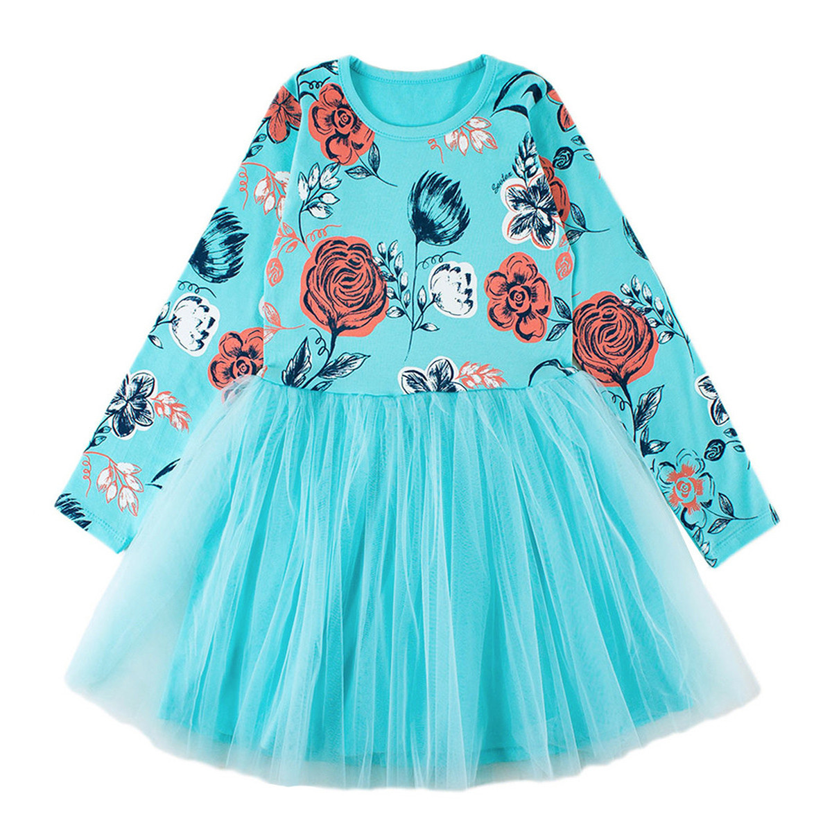 Детска рокля в цвят карибско синьо "Андрея"