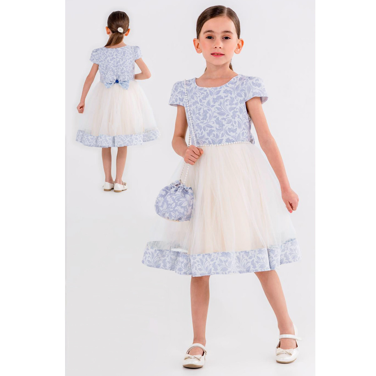 Официална детска рокля с перли и чантичка
