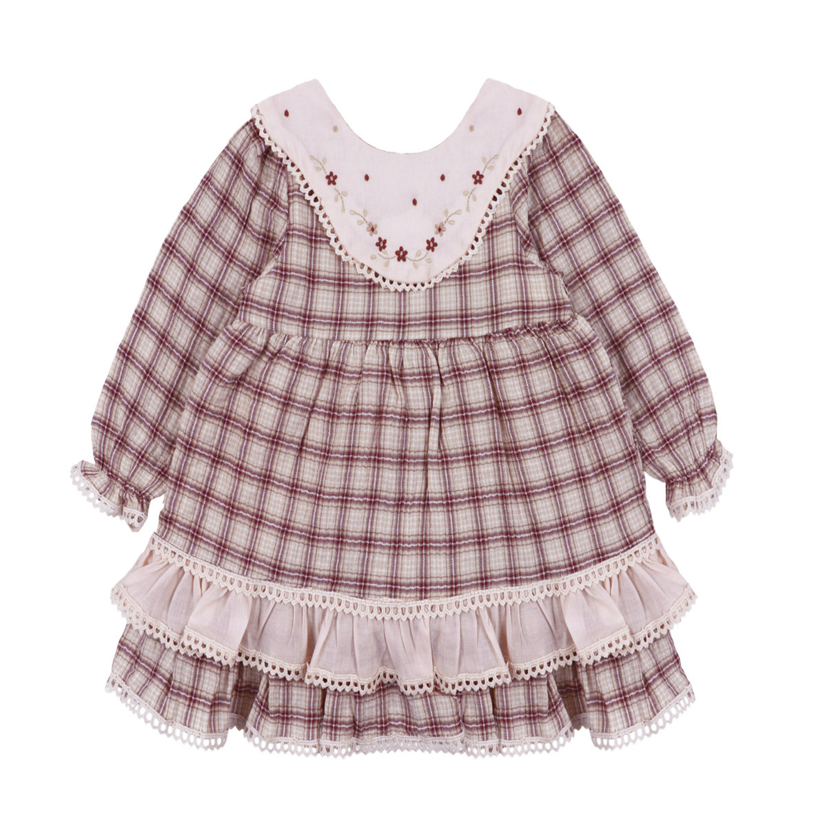 Рокля с бродирана якичка и дантела