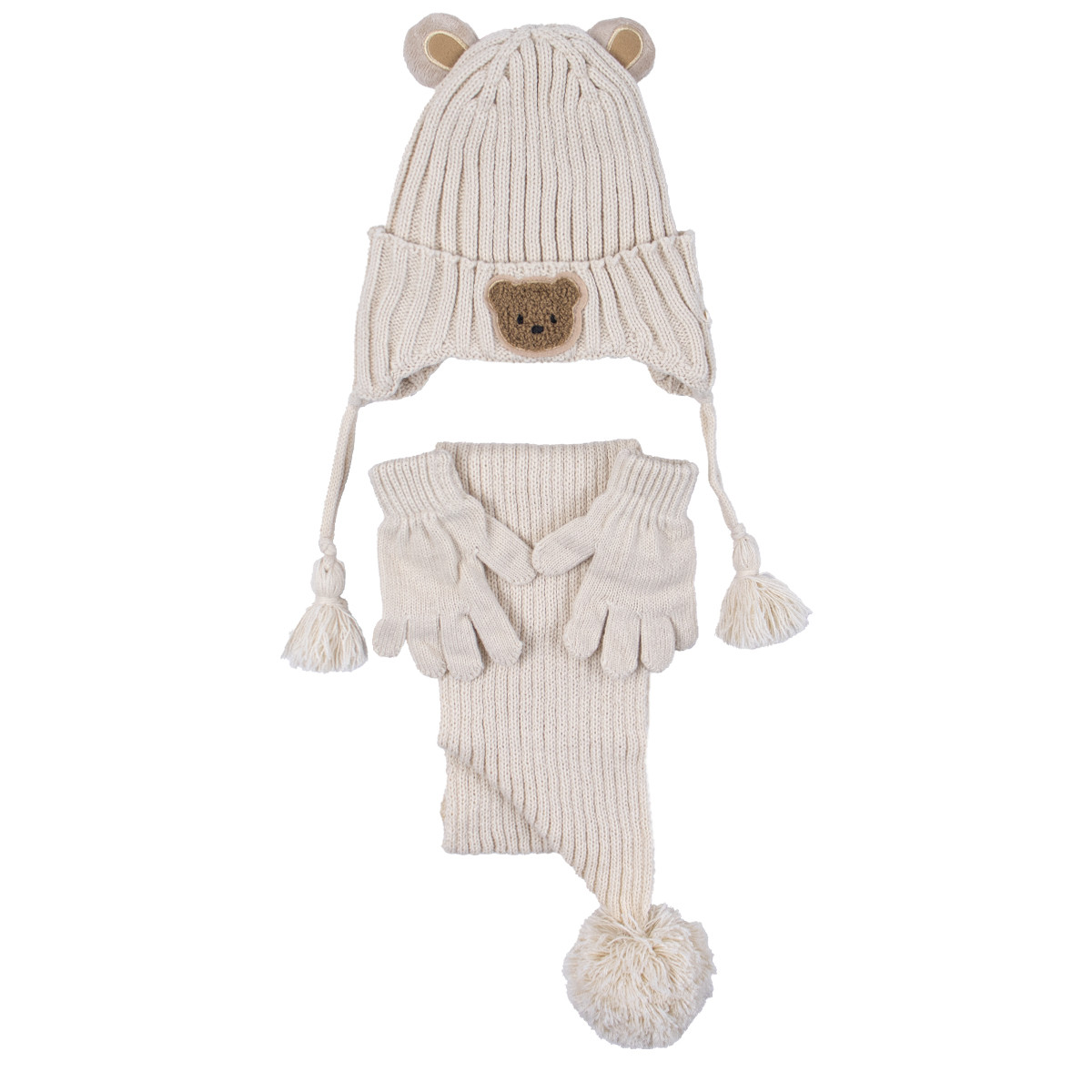 Комплект шал и шапка "Bear" в бежово