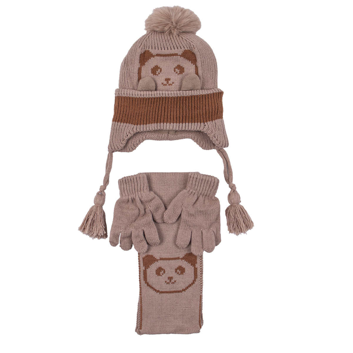 Комплект шал, шапка и ръкавички "little bear" в  kakao