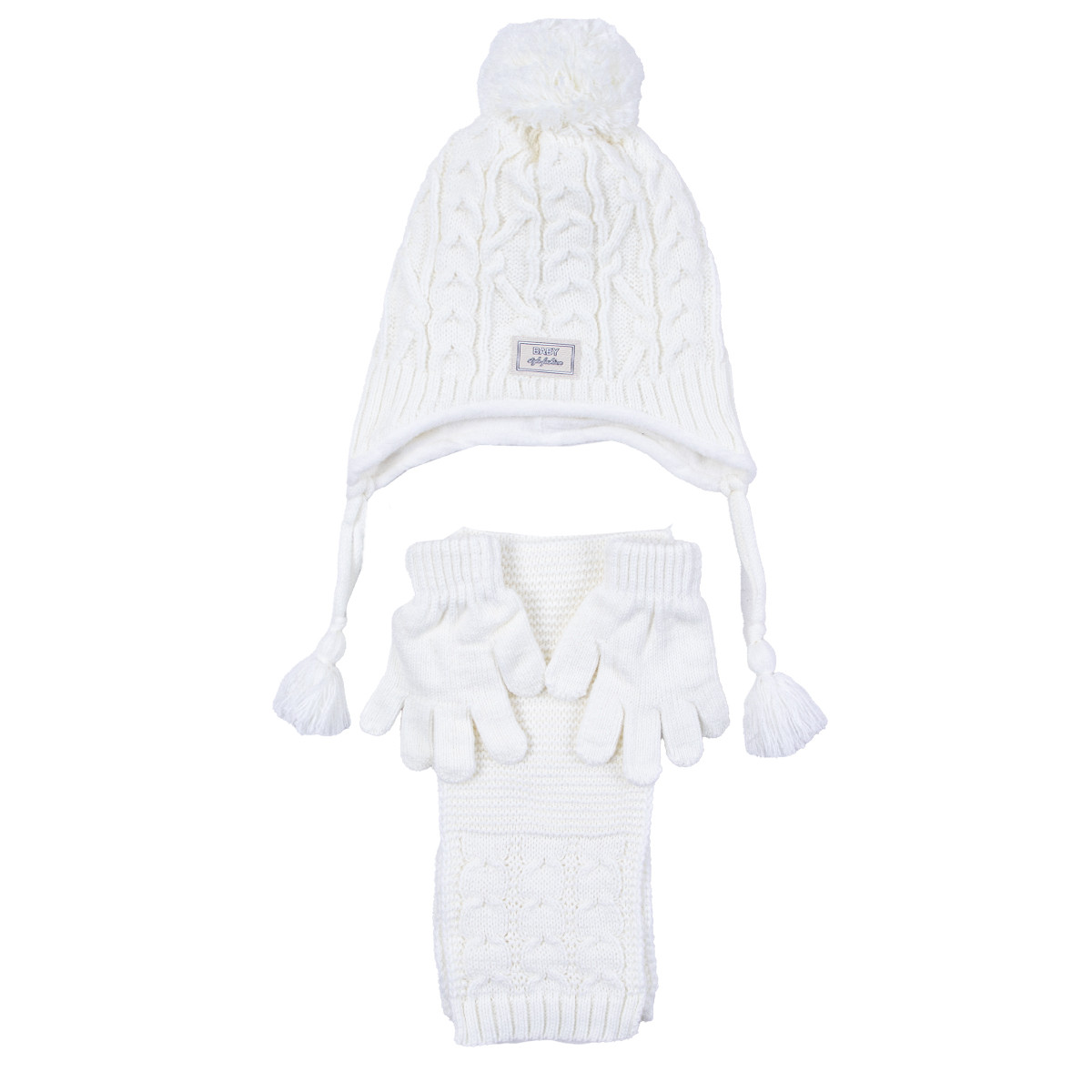 Комплект шал, шапка и ръкавички "Baby style" в кремаво