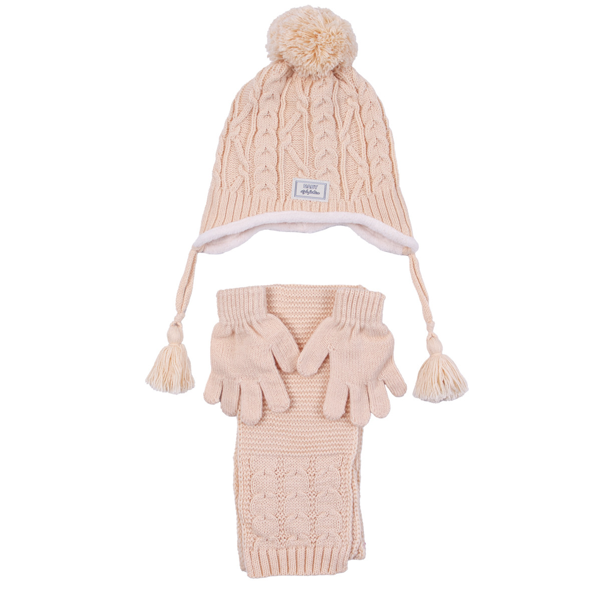Комплект шал, шапка и ръкавички "Baby style" в праскова