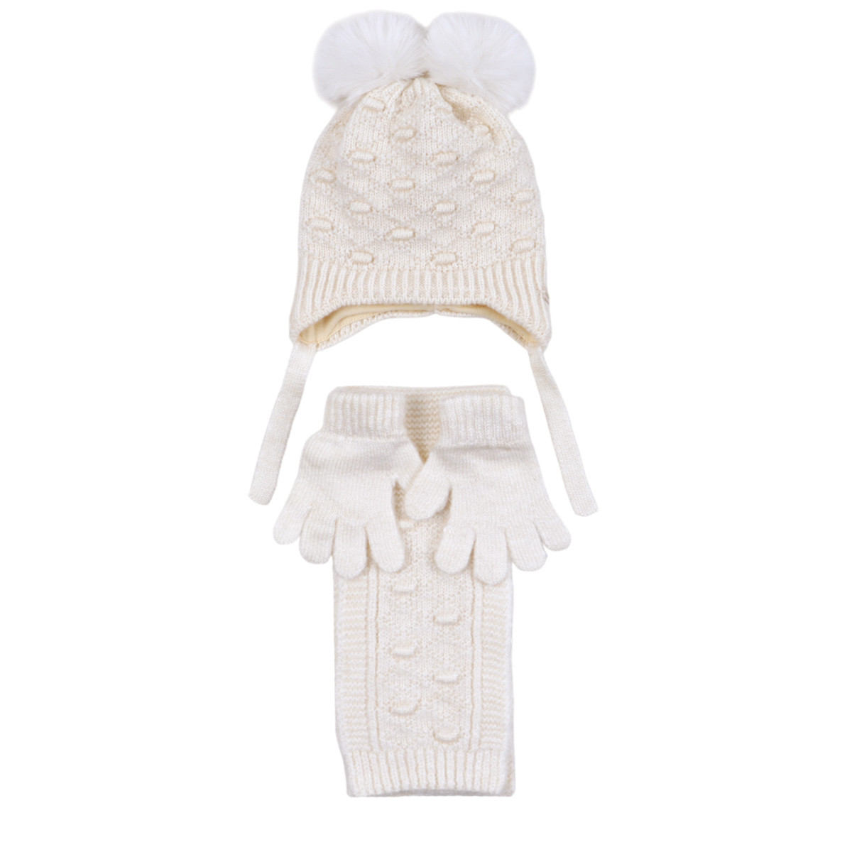 Комплект шал, шапка и ръкавици ''Bubbles'' в крем