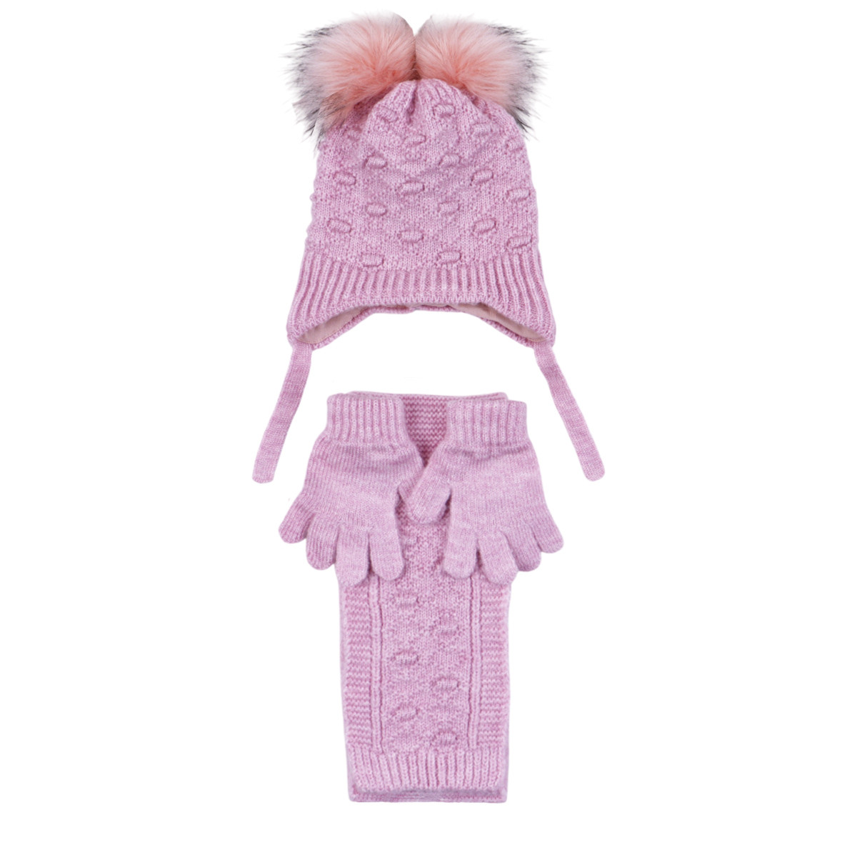 Комплект шал, шапка и ръкавици ''Bubbles'' в лилаво