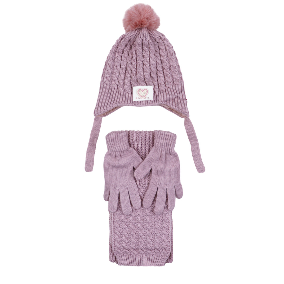 Комплект шал, шапка и ръкавици ''Beautiful'' в пепел от рози