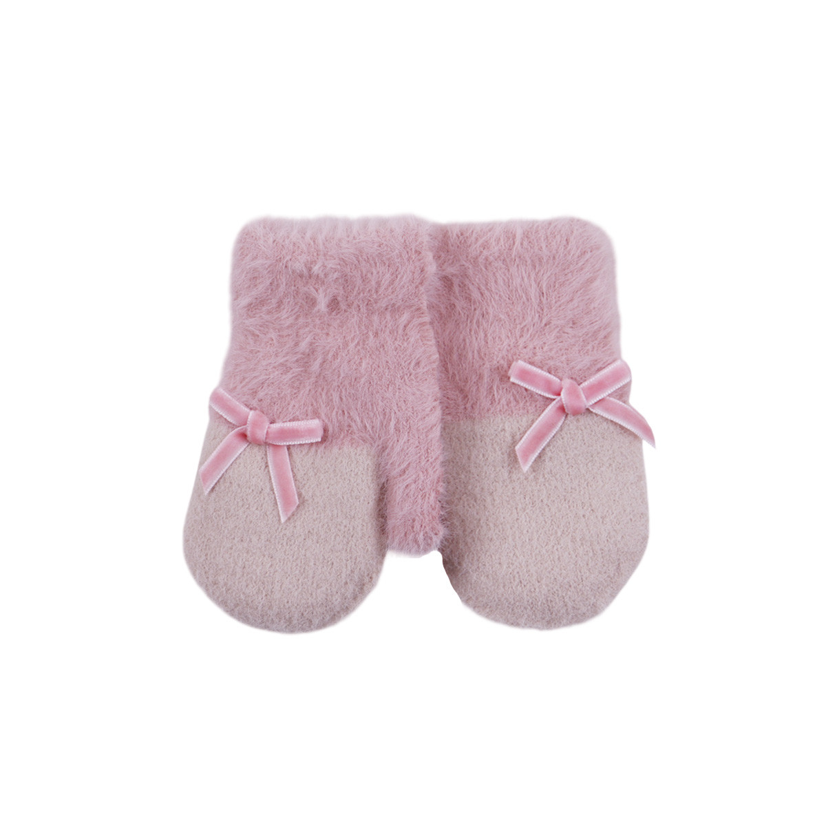 Термо ръкавици с панделка в розово и бежово