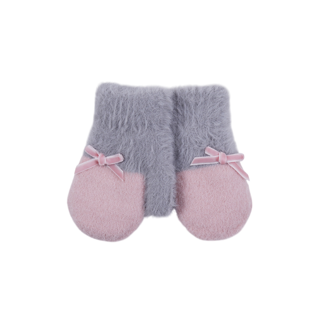 Термо ръкавици с панделка в сиво и розово