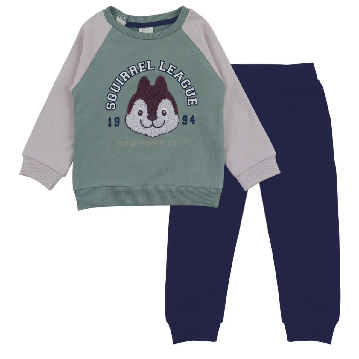 Ватиран комплект "Squirrel league" в зелено и тъмносиньо