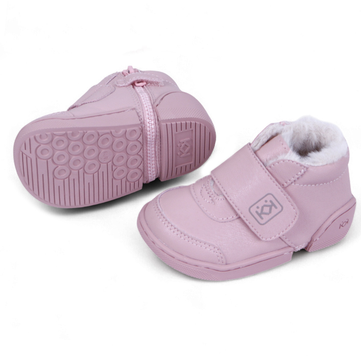 Зимни буйки за прохождане с пух в розово